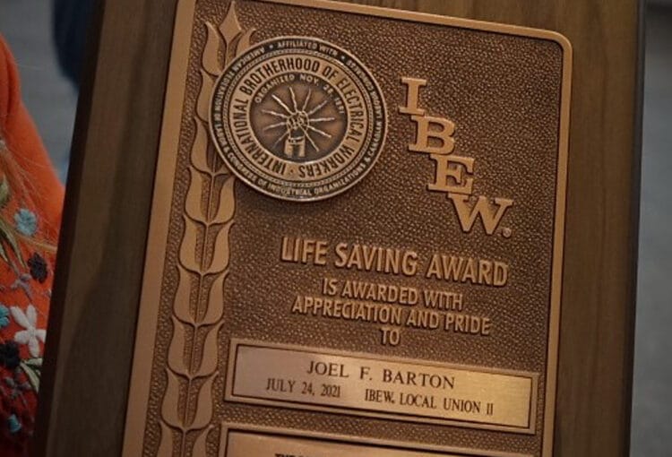 Barton Honored With IBEW Life Saving Award